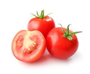 Ripe red cherry tomatos isolated on white background