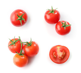 Set of ripe red cherry tomatos isolated on white background