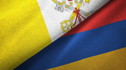 Vatican and Armenia two flags textile cloth, fabric texture
