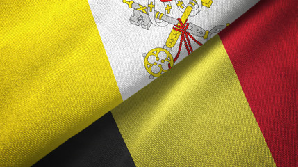Vatican and Belgium two flags textile cloth, fabric texture