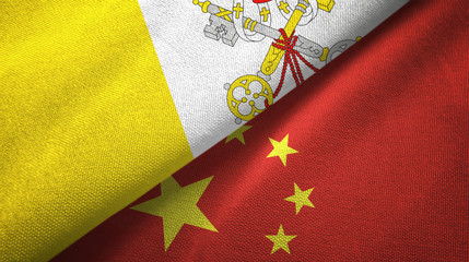 Vatican and China two flags textile cloth, fabric texture