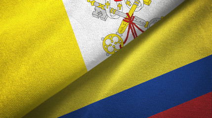 Vatican and Colombia two flags textile cloth, fabric texture