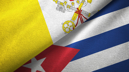 Vatican and Cuba two flags textile cloth, fabric texture