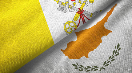 Vatican and Cyprus two flags textile cloth, fabric texture