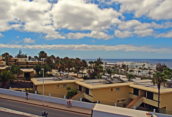 scenery with the city's characteristic white buildings from the Spanish island of Lanzarote on a...