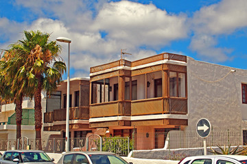 scenery with the city's characteristic white buildings from the Spanish island of Lanzarote on a...