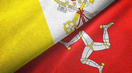 Vatican and Isle of Mann two flags textile cloth, fabric texture