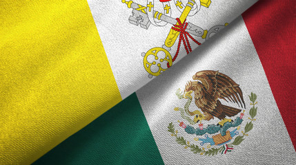 Vatican and Mexico two flags textile cloth, fabric texture