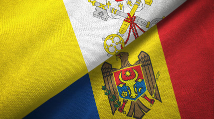 Vatican and Moldova two flags textile cloth, fabric texture
