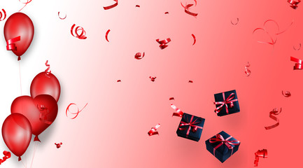 Pink Valentine's Day background with hearts on red. Cute love banner or greeting card. Place for text