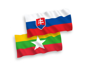 Flags of Slovakia and Myanmar on a white background