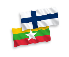 Flags of Finland and Myanmar on a white background
