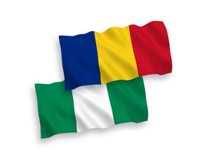 Flags of Romania and Nigeria on a white background