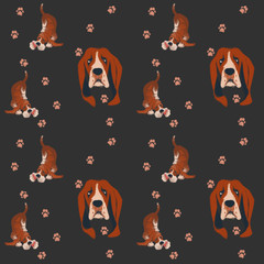 Seamless pattern with hound dogs on a dark blue background - 310163658