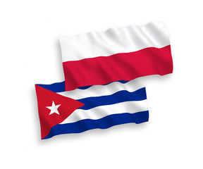 Flags of Cuba and Poland on a white background