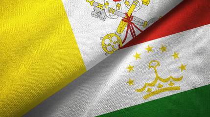 Vatican and Tajikistan two flags textile cloth, fabric texture