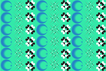 Design vector Glittering light pattern With black and white flowers and pastel blue circles, pastel green background