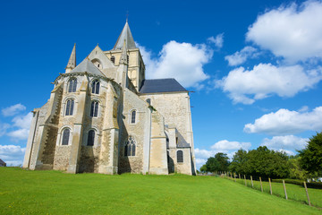 Fototapeta na wymiar Cerisy-la-Foret church view