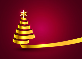 Christmas tree tape golden design banner, art decoration.