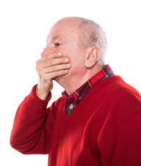 Obraz premium Portrait of an elderly man with face closed by hand