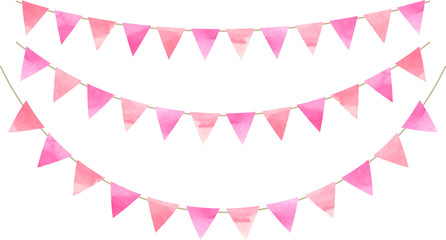 フラッグ_三角_ガーランド_水彩_ピンク_フラッグガーランド
