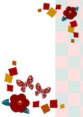 椿と蝶をモチーフにした和柄のイメージカット