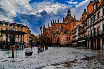 Fototapeta na wymiar Main Squareand Cathedral of Segovia, Spain.