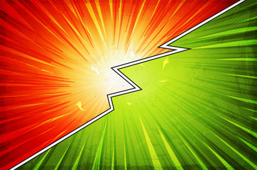 Comic Book Action Layout Background With Power Fx/ Illustration of a powerful comics like page layout background with halftone dots, dynamic textures and action speed effects