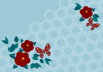 椿と蝶をモチーフにした和柄のイメージカット