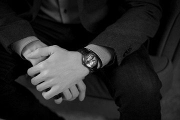 successful man businessman, suit, hands, watch, details