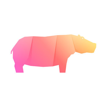 Pink multi-colored gradient hippo isolated on white background, vector illustration