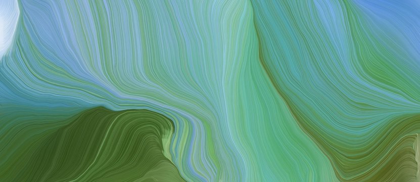 colorful horizontal banner. contemporary waves illustration with cadet blue, dark olive green and sky blue color