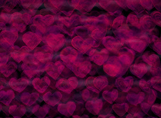 Pink hearts abstract background. Hand drawn. Watercolor. Bokeh background. Design for Valentines Day, gift paper, textile, covering design, wallpaper. Romantic concept. Heart shape stains.