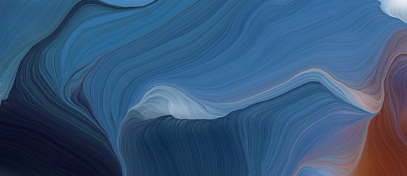 colorful horizontal banner. modern waves background design with teal blue, very dark blue and slate gray color © Eigens
