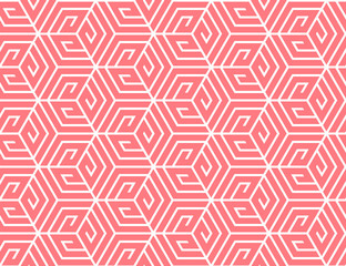Abstract geometric pattern with stripes, lines. Seamless vector background. White and pink ornament. Simple lattice graphic design