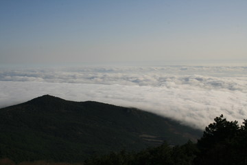 landscape with mountains and fog