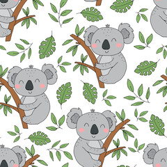 Seamless pattern. Cute character - sleeping animal baby Koala bear. Vector print for baby shower. © iryna_boiko