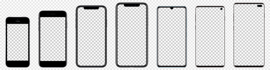 Realistic mockups popular phones with blank screens for your design. Blank backgroud. Vector graphic EPS10