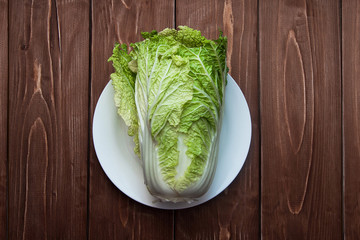 fresh green cabbage in a bowl.Vegetarian food. Proper diet