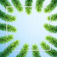 Fototapeta na wymiar New Year Template with Realistic Green Fir Branches for for your Text, Content, Personal Information.