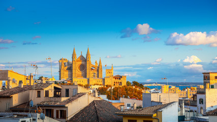 Panoramic view of Palma de Majorca, Mallorca Balearic Islands, Mediterranean Sea. Spain