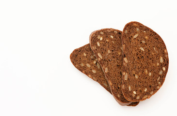 fresh bread in the corner on white background with a copy space