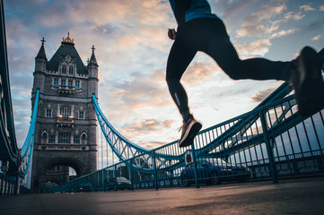 Running in London, Athlete run on the Tower Bridge.