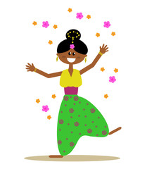 Indian girl is dancing on a white background. Vector illustration. 