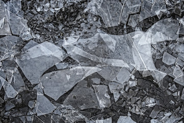 crushed ice glass cracks background, abstract seasonal background, pieces of ice crushed sharp overlay