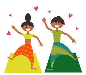 The guy and the girl are doing yoga. Vector illustration.