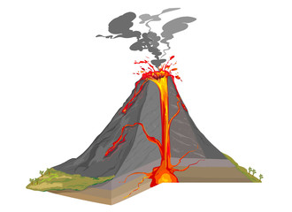 Volcano igneous eruption in the cross section. Education scientific scheme for posters, placards, pages, banners, vector illustration. © corbacserdar