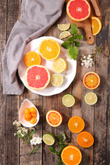 assorted of citrus fruits, orange, grapefruit, lemon