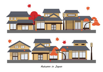 日本の伝統的な街並み・秋の紅葉