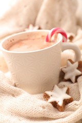 Obraz na płótnie Canvas mug with warm winter chocolate, milk and cocoa